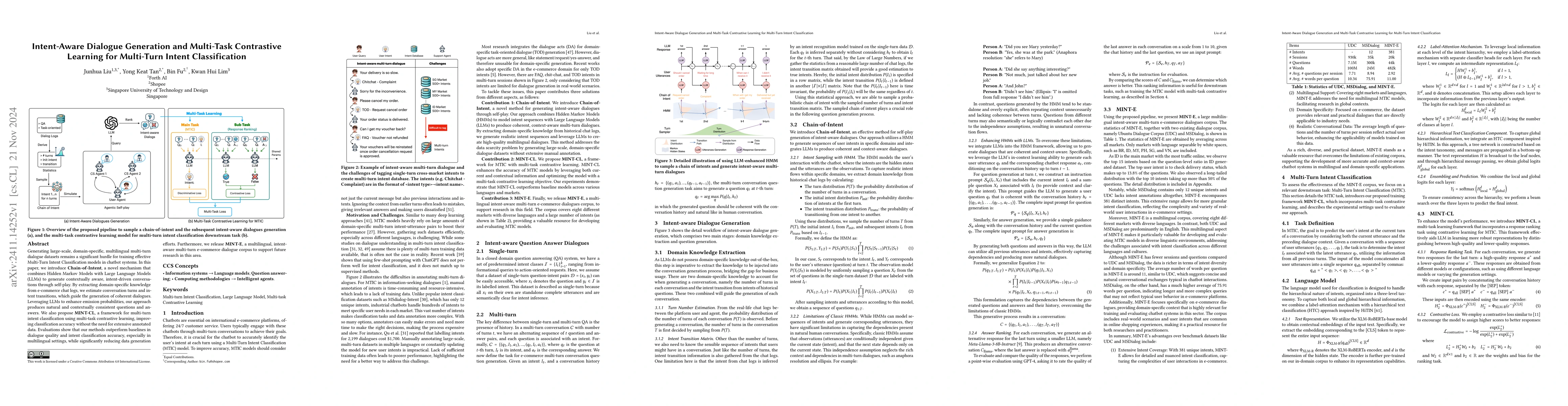 Thumbnail for Intent-Aware Dialogue Generation and Multi-Task Contrastive Learning for
  Multi-Turn Intent Classification