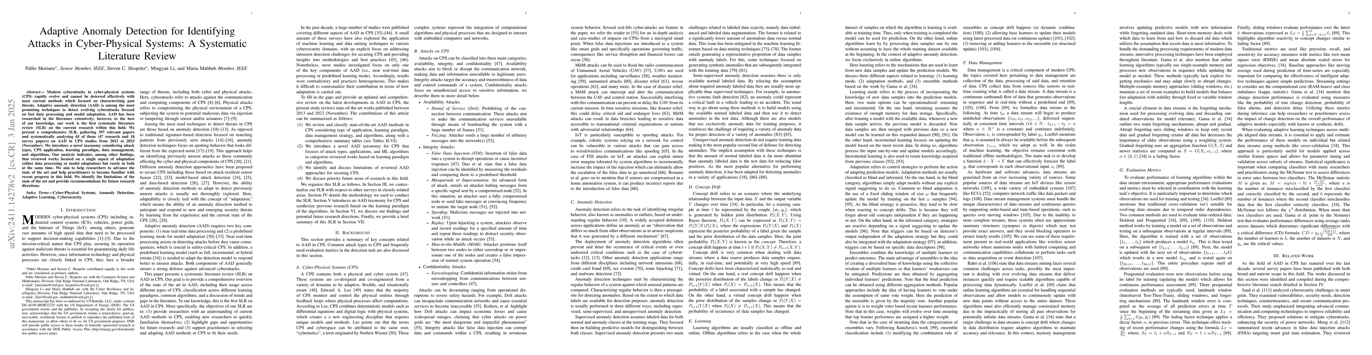 Thumbnail for Adaptive Anomaly Detection for Identifying Attacks in Cyber-Physical
  Systems: A Systematic Literature Review