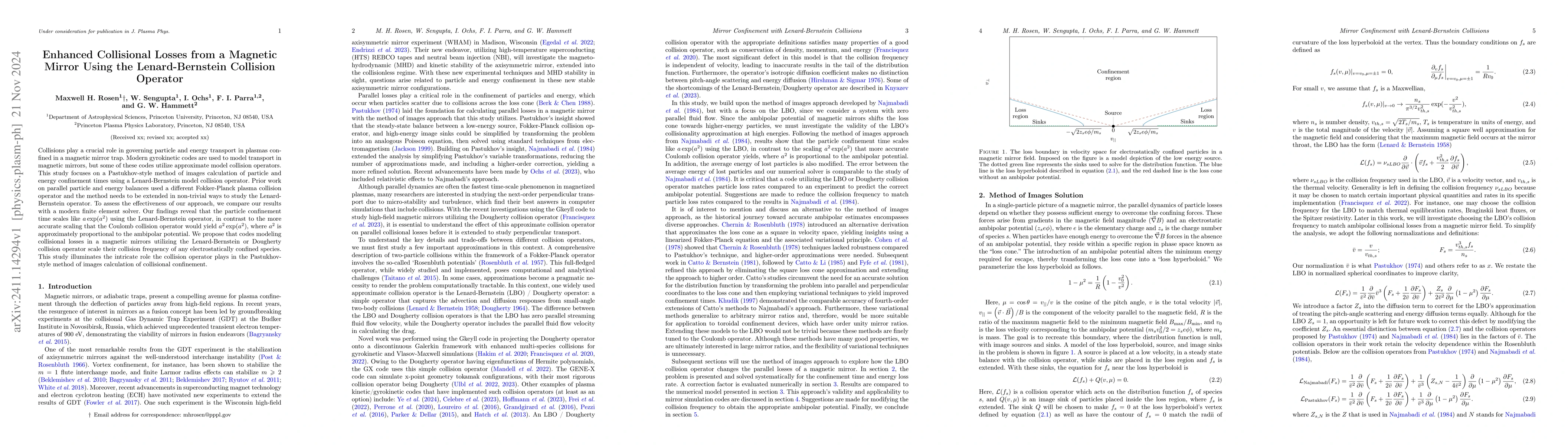 Thumbnail for Enhanced Collisional Losses from a Magnetic Mirror Using the
  Lenard-Bernstein Collision Operator