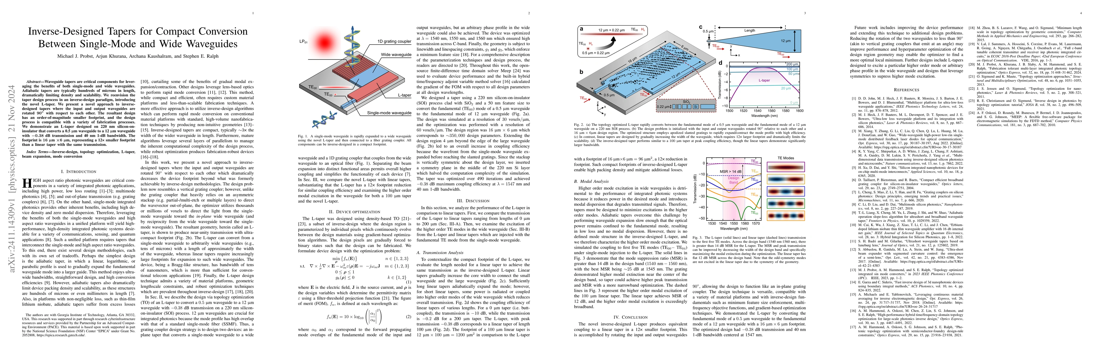 Thumbnail for Inverse-Designed Tapers for Compact Conversion Between Single-Mode and
  Wide Waveguides