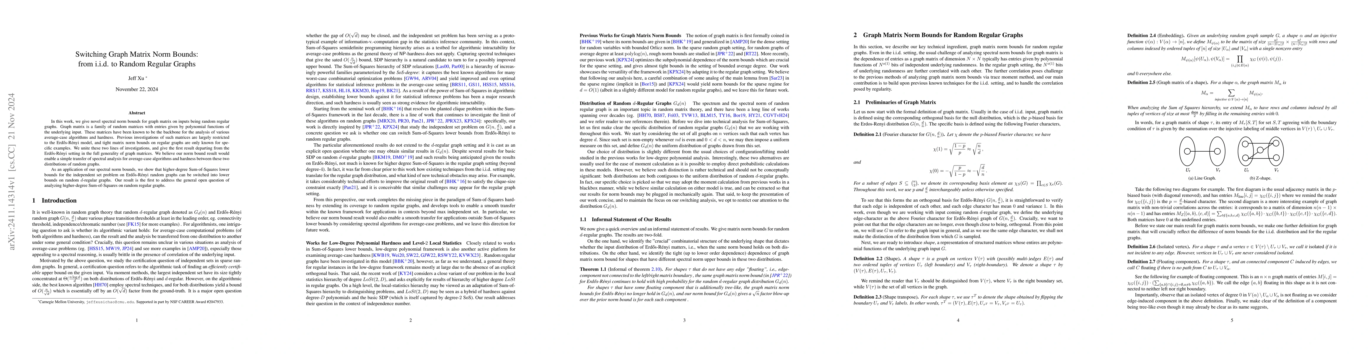 Thumbnail for Switching Graph Matrix Norm Bounds: from i.i.d. to Random Regular Graphs