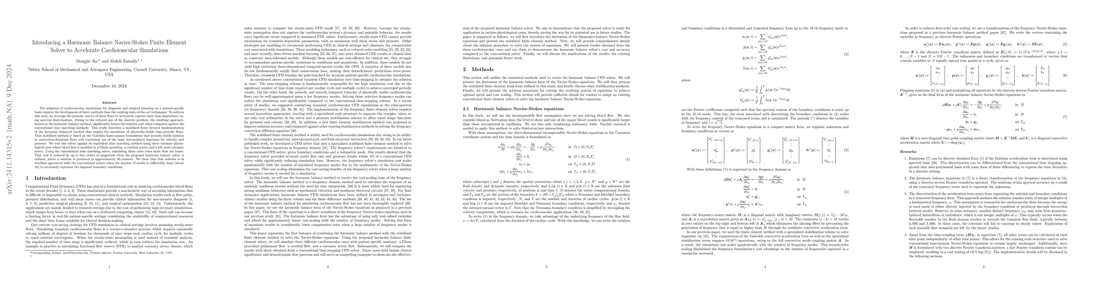 Thumbnail for Introducing a Harmonic Balance Navier-Stokes Finite Element Solver to
  Accelerate Cardiovascular Simulations