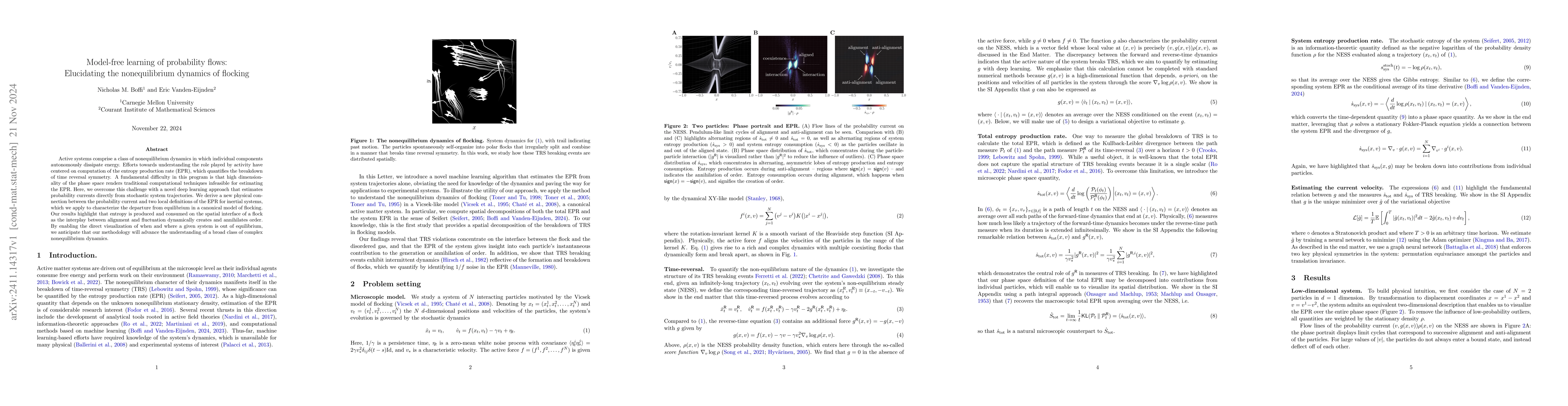 Thumbnail for Model-free learning of probability flows: Elucidating the nonequilibrium
  dynamics of flocking