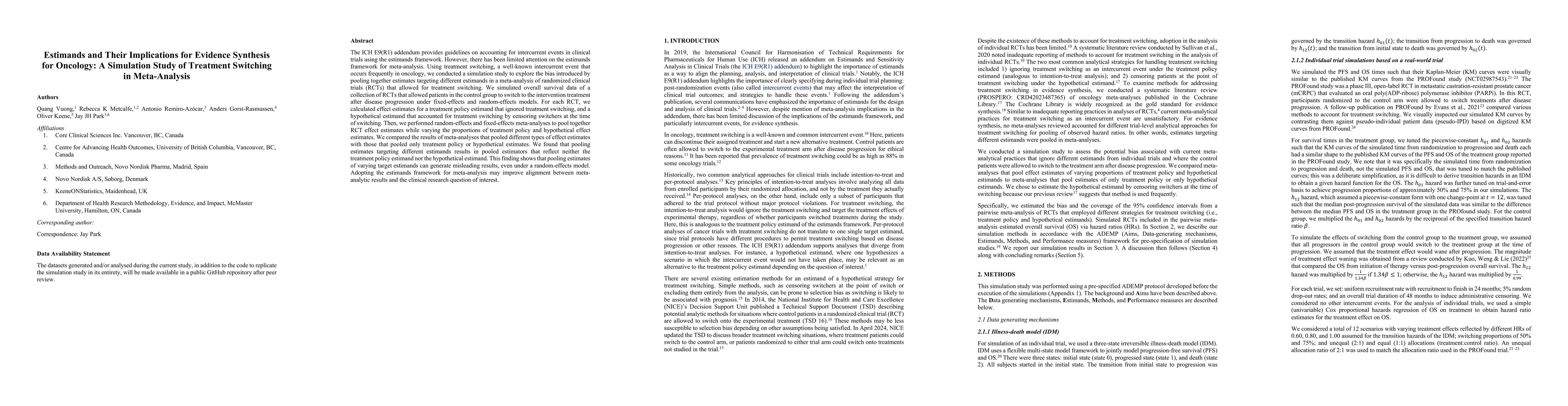 Thumbnail for Estimands and Their Implications for Evidence Synthesis for Oncology: A
  Simulation Study of Treatment Switching in Meta-Analysis