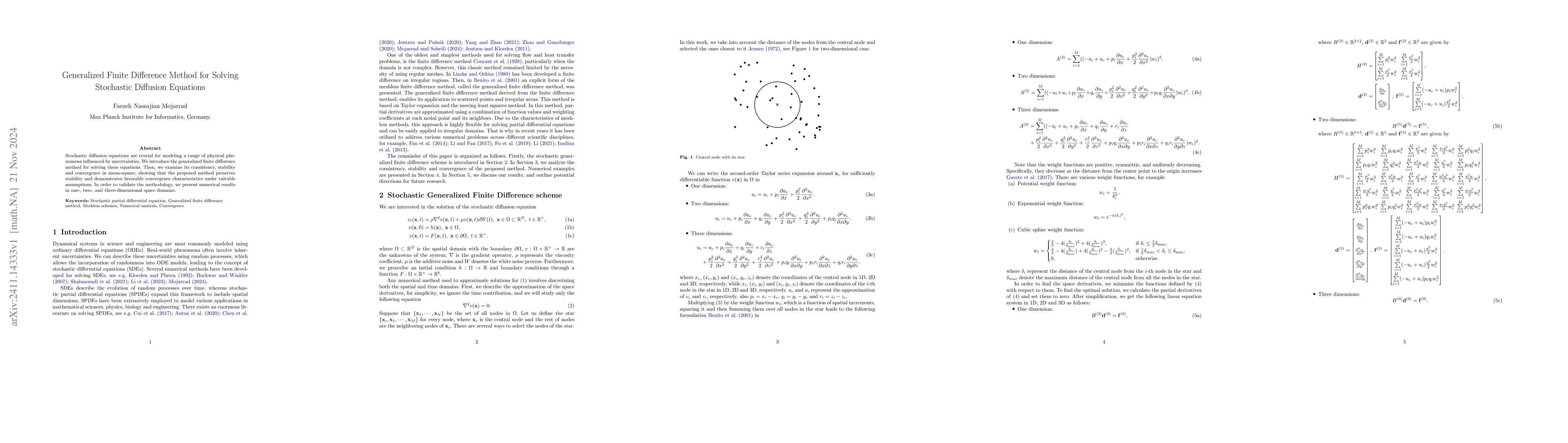 Thumbnail for Generalized Finite Difference Method for Solving Stochastic Diffusion
  Equations