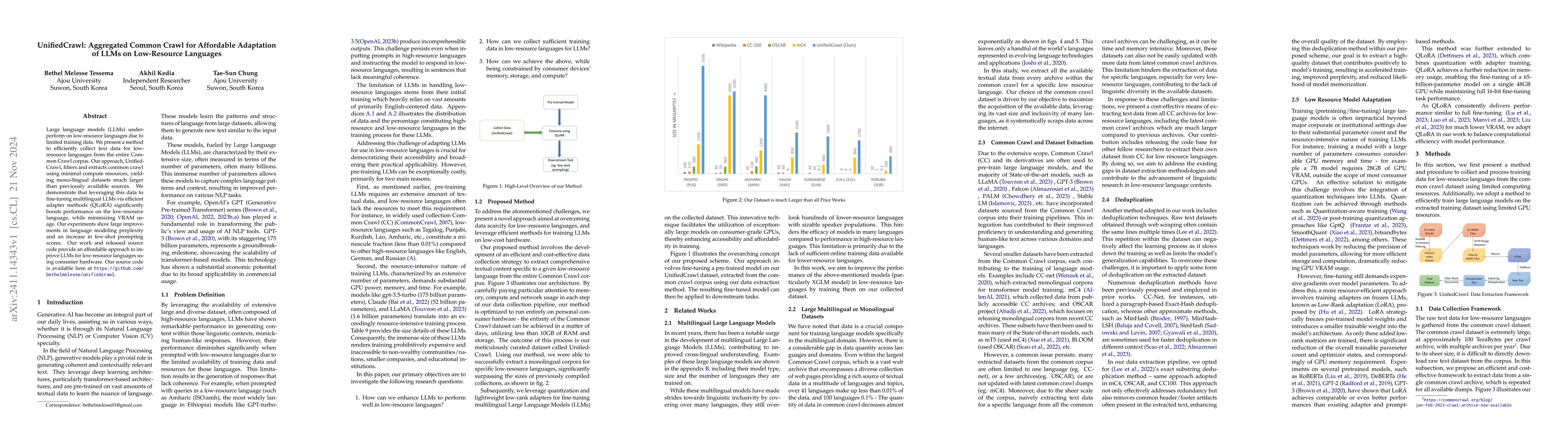 Thumbnail for UnifiedCrawl: Aggregated Common Crawl for Affordable Adaptation of LLMs
  on Low-Resource Languages