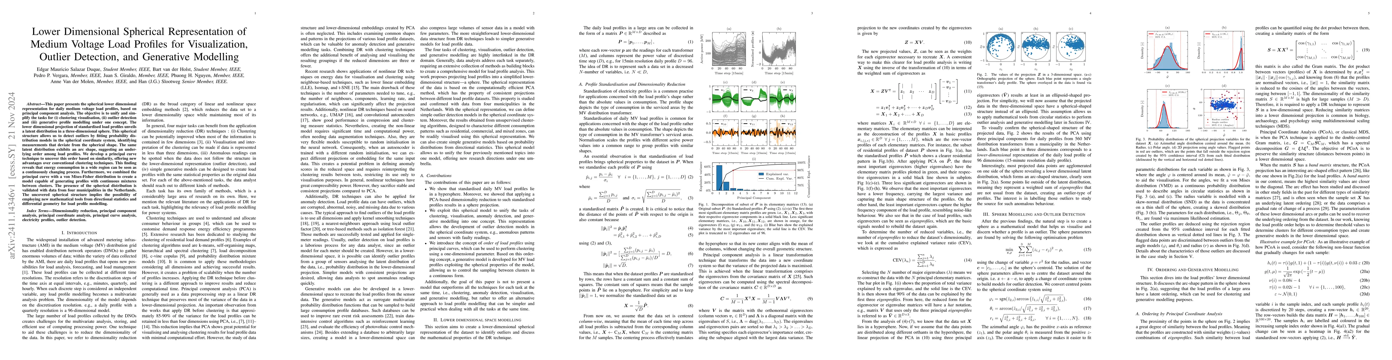 Thumbnail for Lower Dimensional Spherical Representation of Medium Voltage Load
  Profiles for Visualization, Outlier Detection, and Generative Modelling
