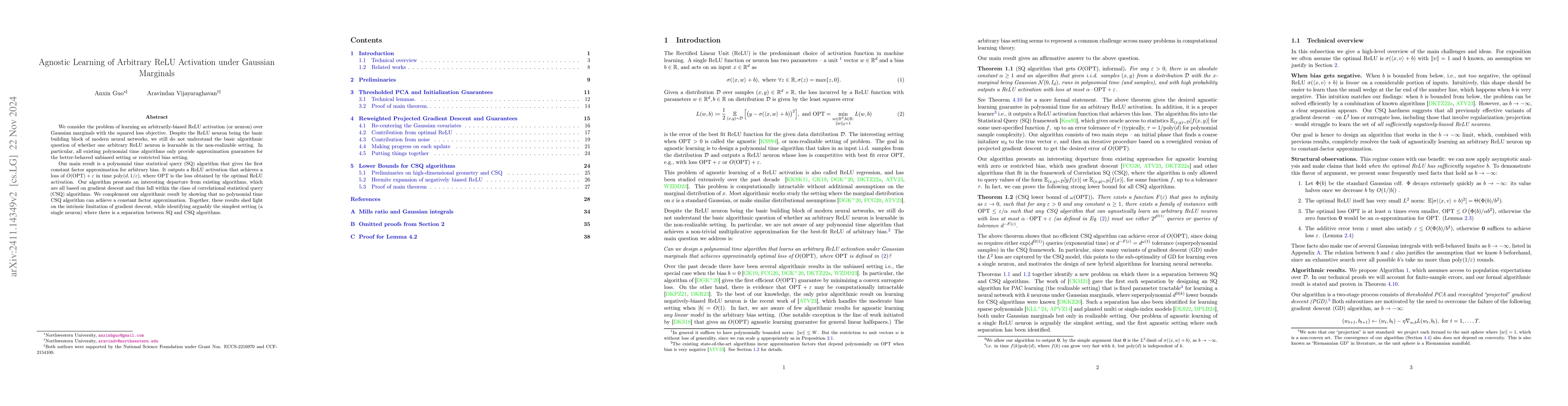 Thumbnail for Agnostic Learning of Arbitrary ReLU Activation under Gaussian Marginals
