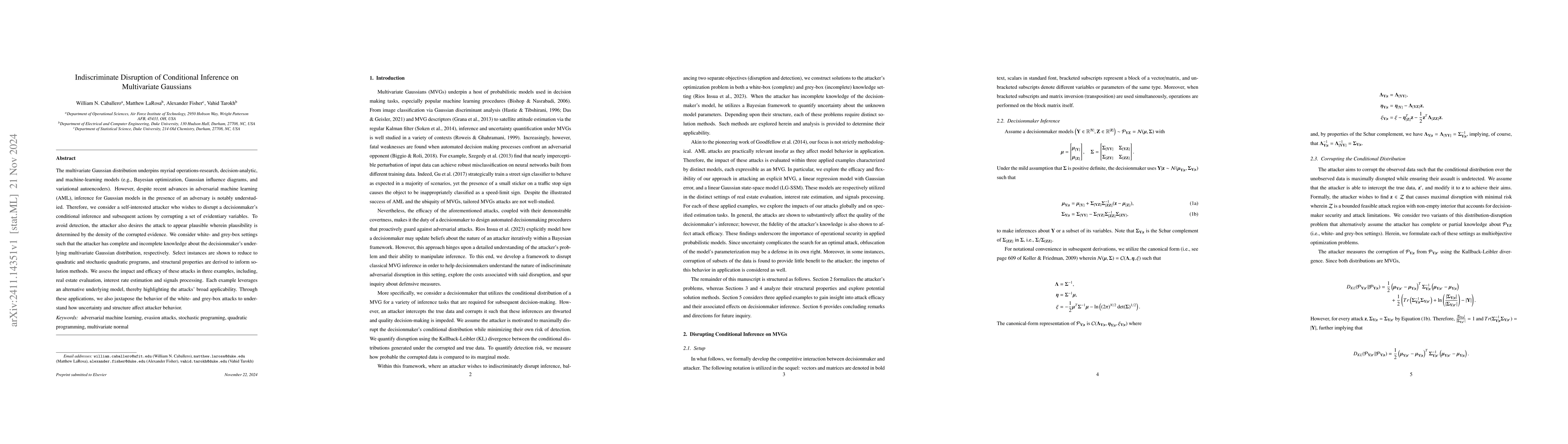 Thumbnail for Indiscriminate Disruption of Conditional Inference on Multivariate
  Gaussians