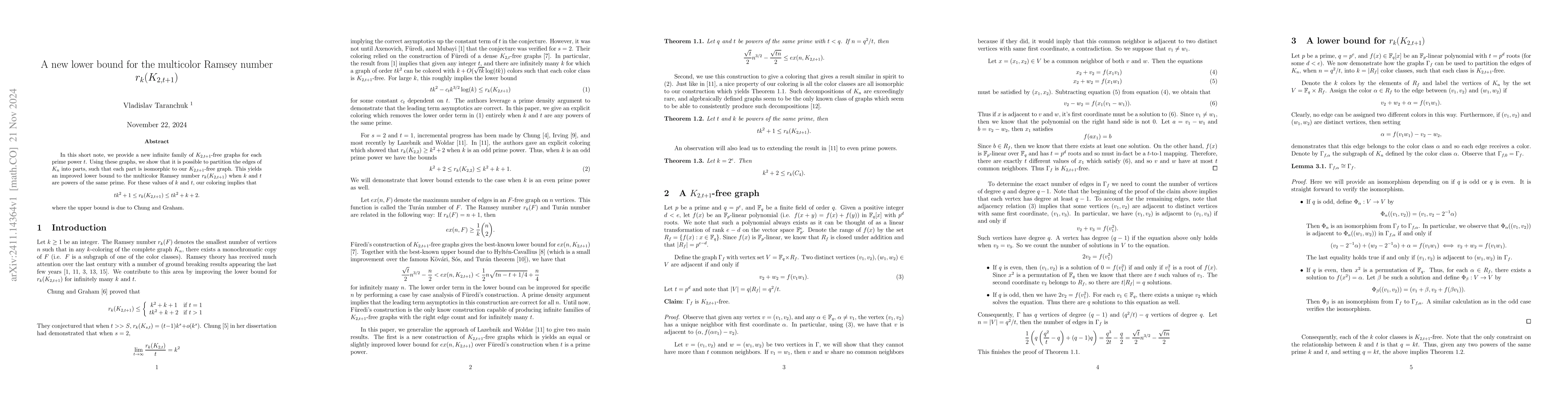 Thumbnail for A new lower bound for the multicolor Ramsey number $r_k(K_{2, t + 1})$