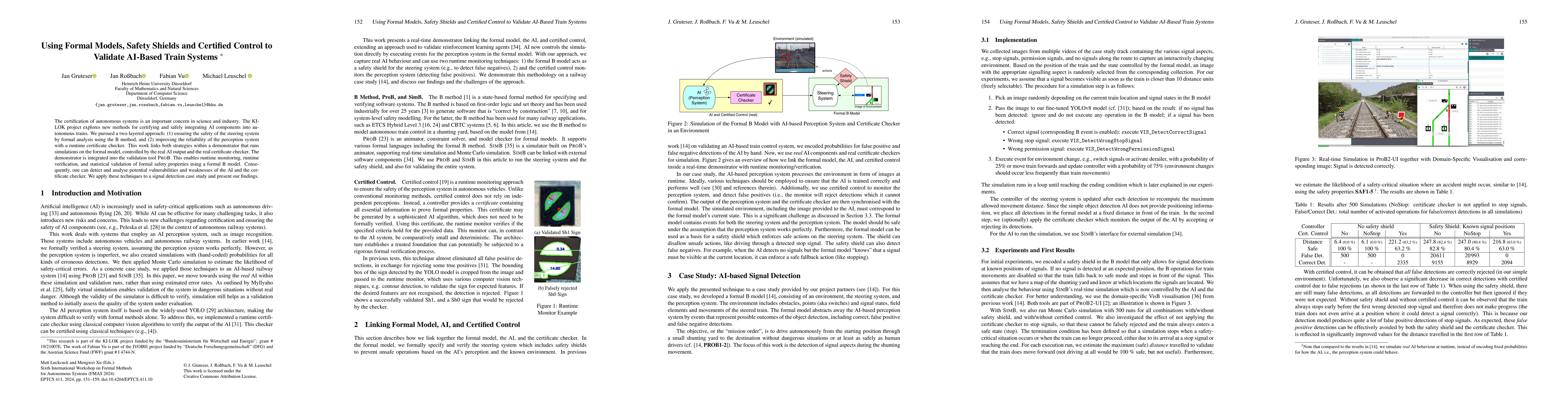 Thumbnail for Using Formal Models, Safety Shields and Certified Control to Validate
  AI-Based Train Systems