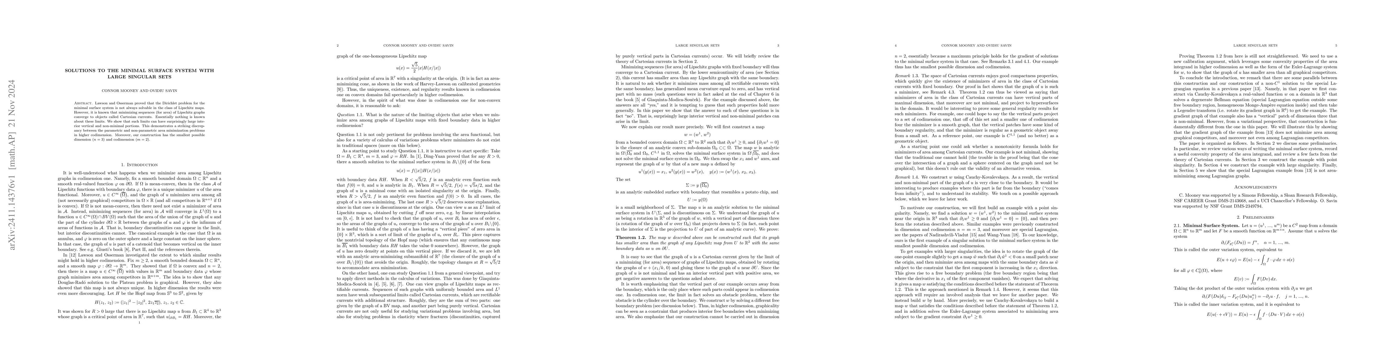 Thumbnail for Solutions to the minimal surface system with large singular sets