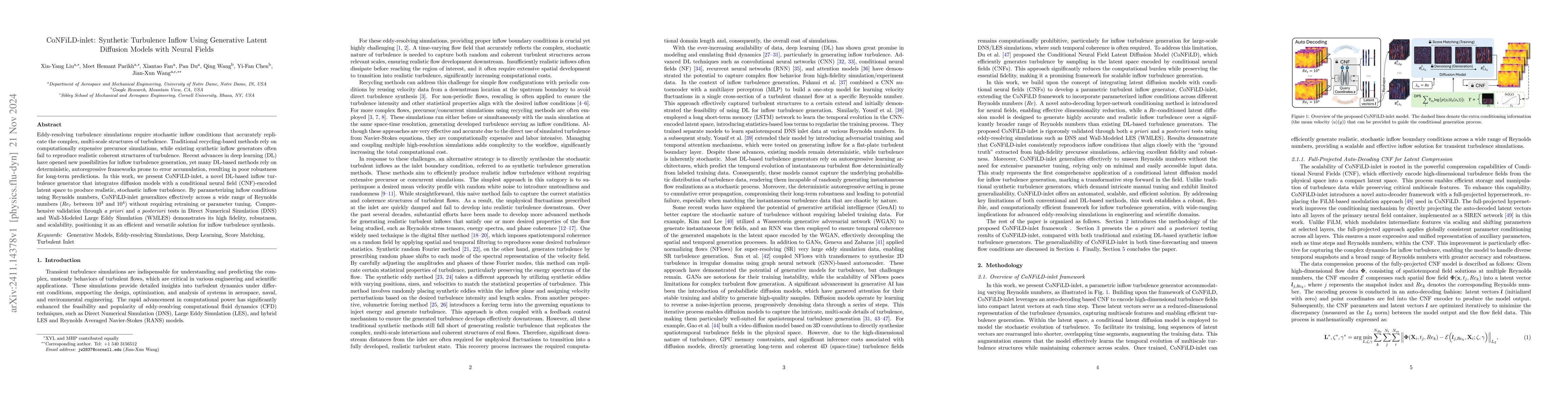 Thumbnail for CoNFiLD-inlet: Synthetic Turbulence Inflow Using Generative Latent
  Diffusion Models with Neural Fields