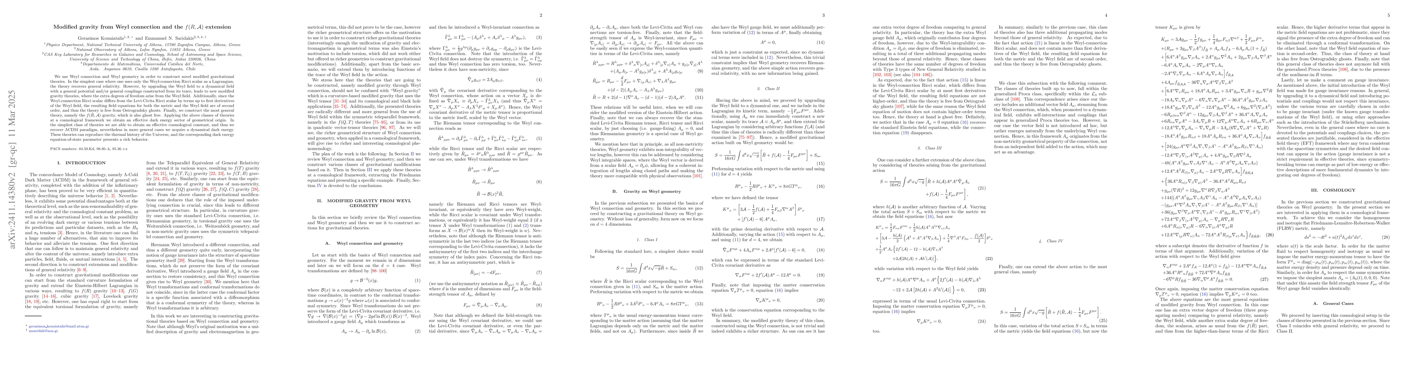 Thumbnail for Modified gravity from Weyl connection and the $f(R,\cal{A})$ extension