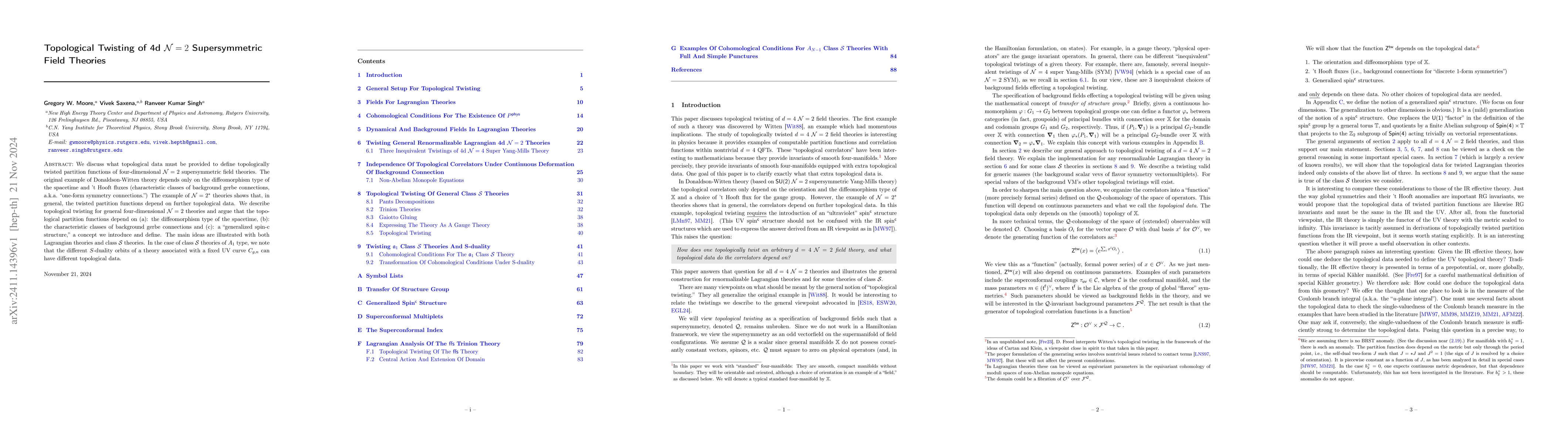 Thumbnail for Topological Twisting of 4d $\mathcal{N}=2$ Supersymmetric Field Theories