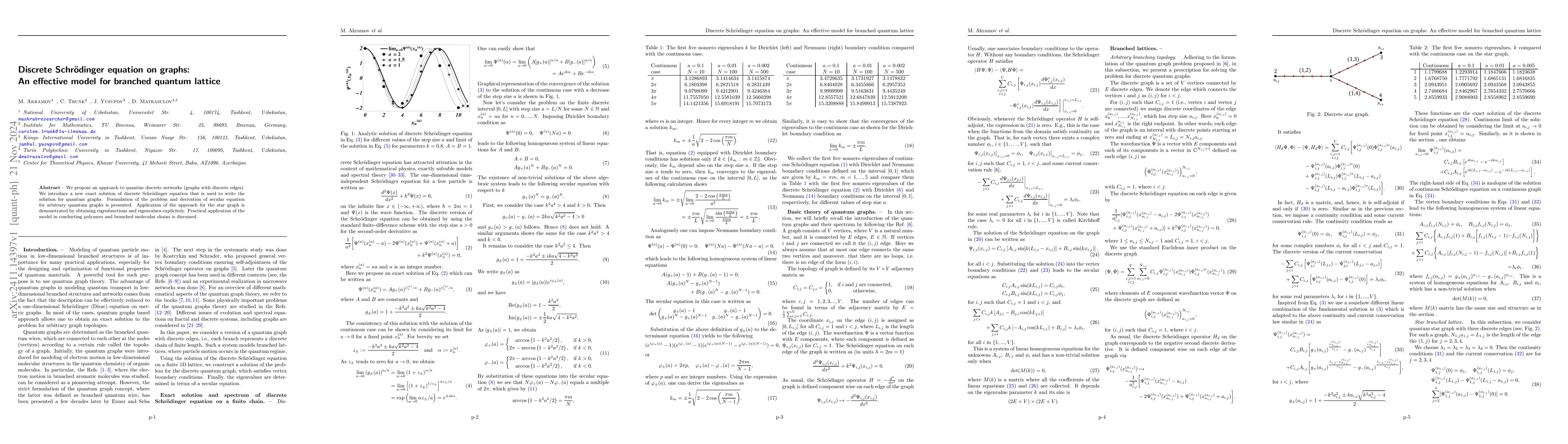 Thumbnail for Discrete Schrodinger equation on graphs: An effective model for branched
  quantum lattice
