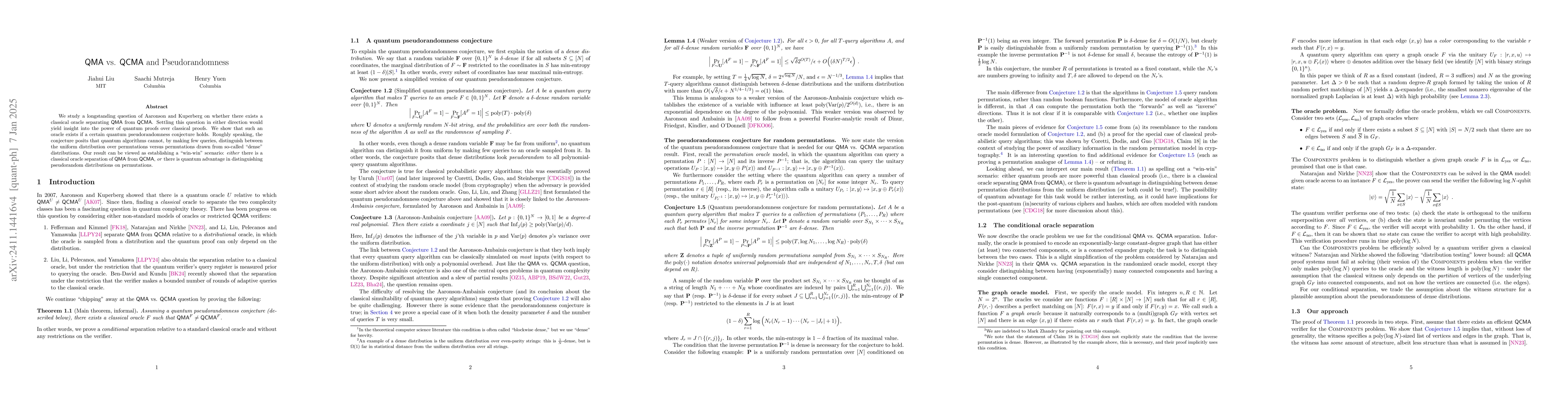 Thumbnail for QMA vs. QCMA and Pseudorandomness