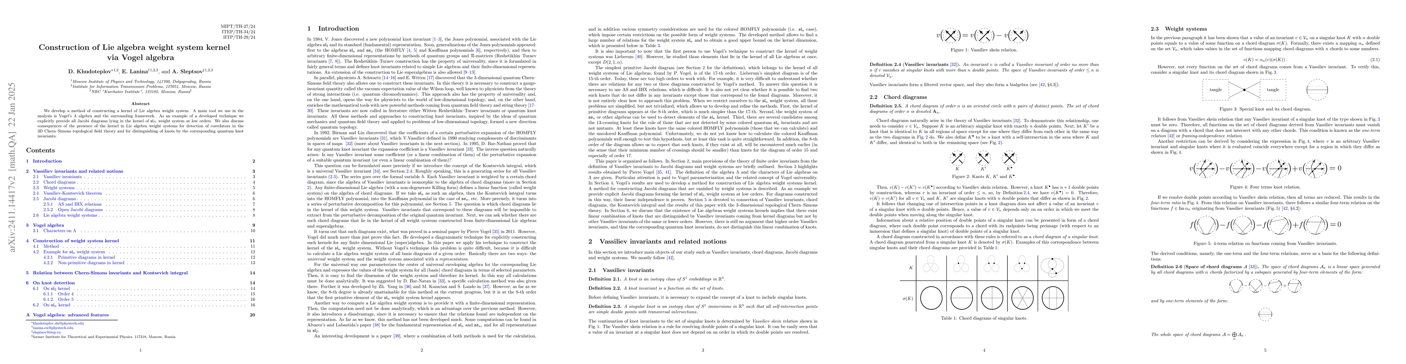 Thumbnail for Construction of Lie algebra weight system kernel via Vogel algebra