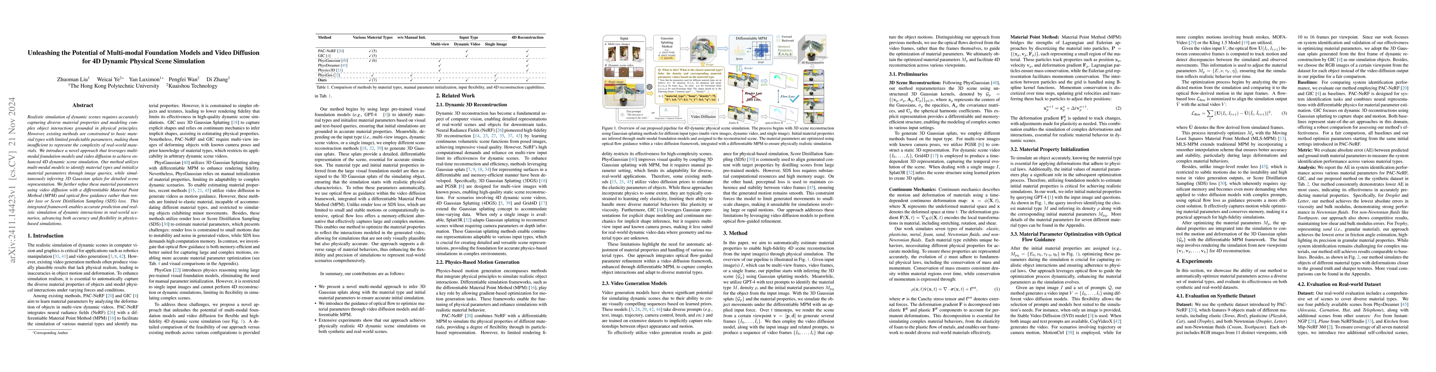 Thumbnail for Unleashing the Potential of Multi-modal Foundation Models and Video
  Diffusion for 4D Dynamic Physical Scene Simulation