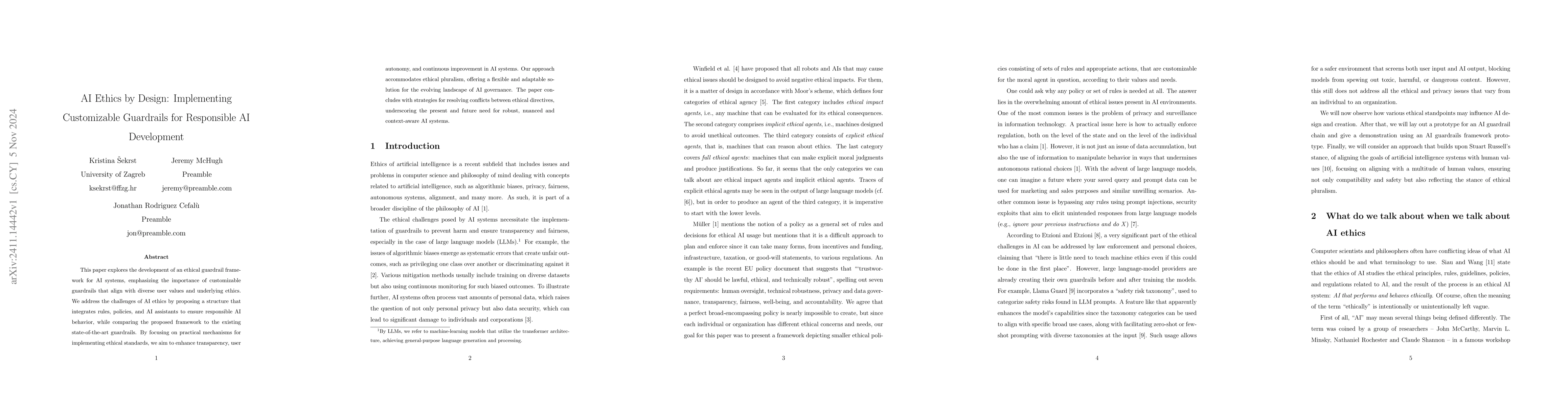 Thumbnail for AI Ethics by Design: Implementing Customizable Guardrails for
  Responsible AI Development