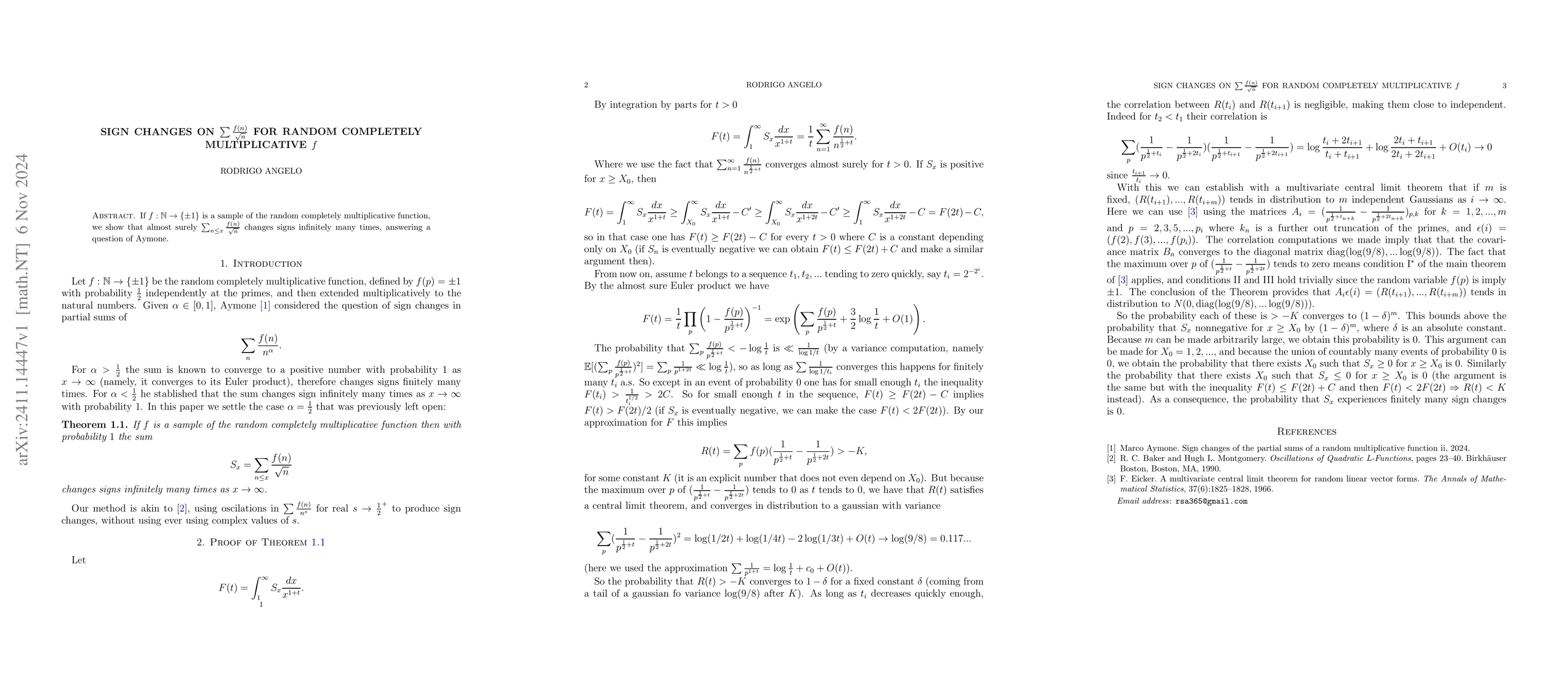 Thumbnail for Sign changes on $\sum \frac{f(n)}{\sqrt{n}}$ for random completely
  multiplicative $f$