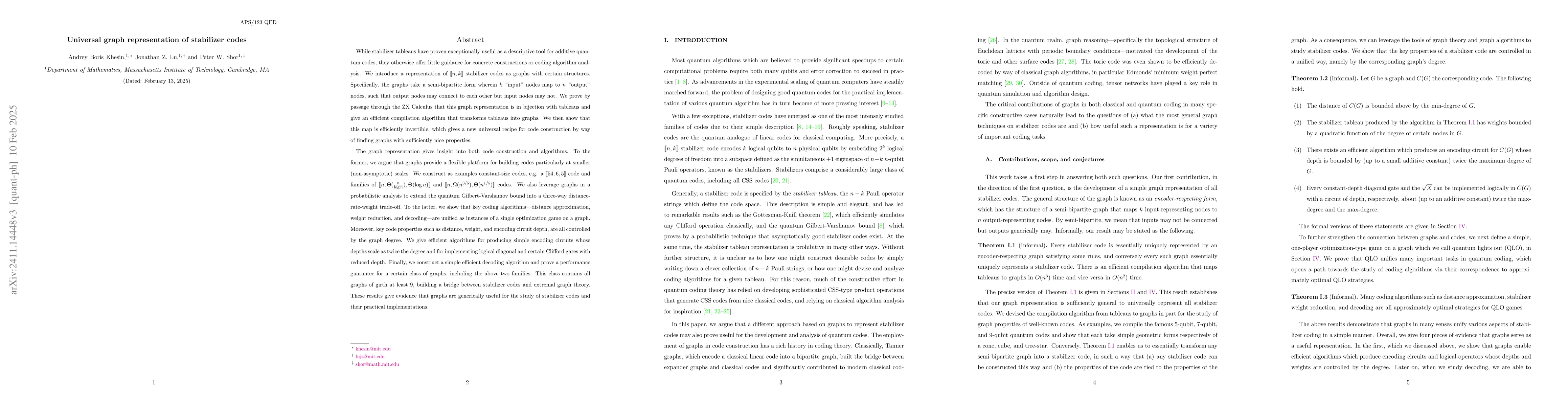 Thumbnail for Universal graph representation of stabilizer codes
