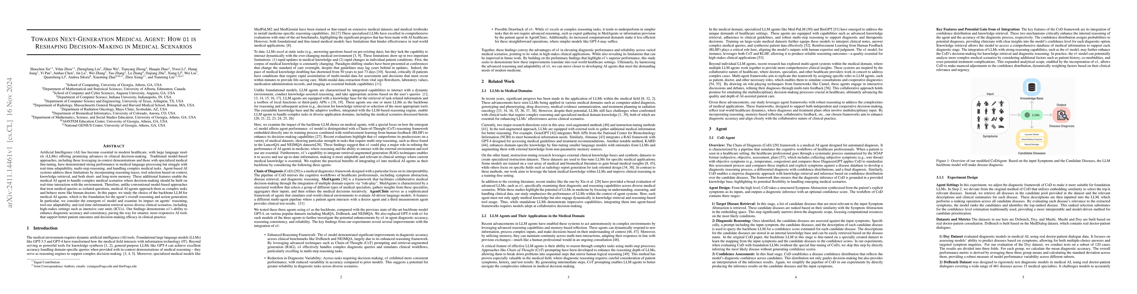 Thumbnail for Towards Next-Generation Medical Agent: How o1 is Reshaping
  Decision-Making in Medical Scenarios