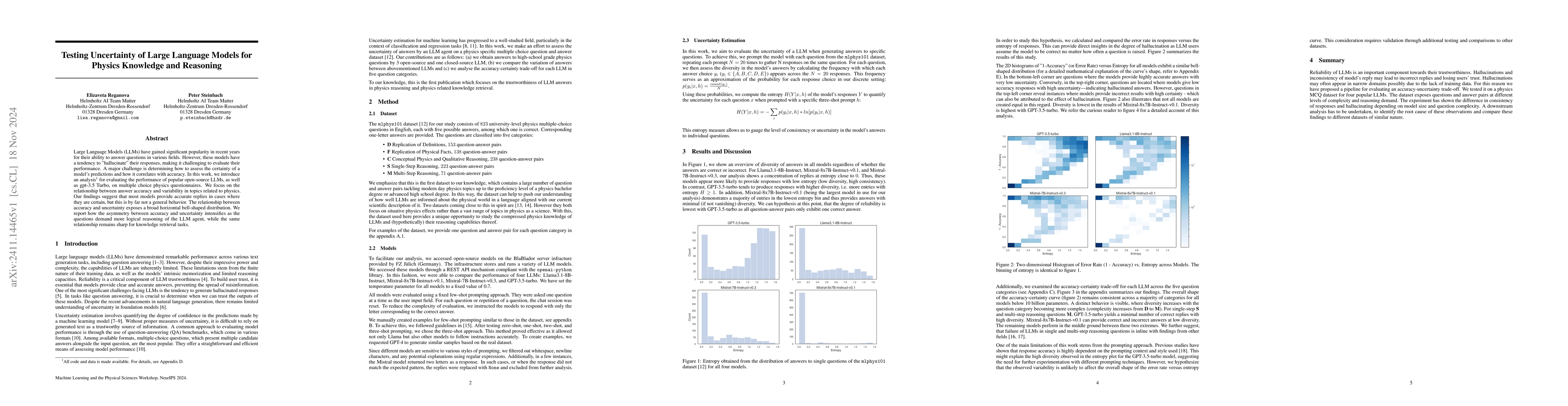 Thumbnail for Testing Uncertainty of Large Language Models for Physics Knowledge and
  Reasoning