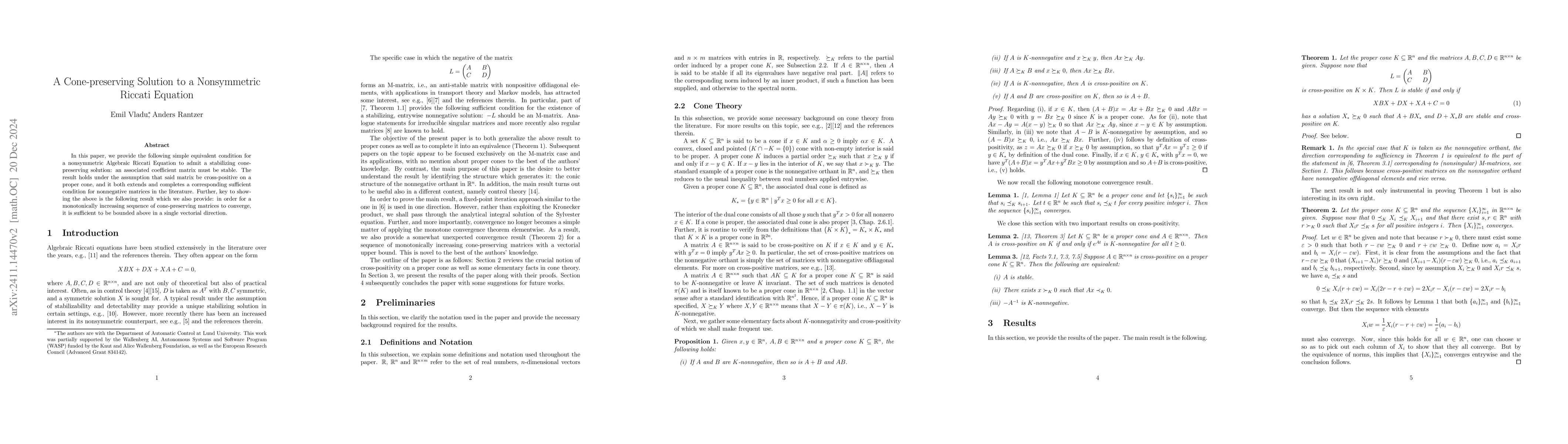 Thumbnail for A Cone-preserving Solution to a Nonsymmetric Riccati Equation
