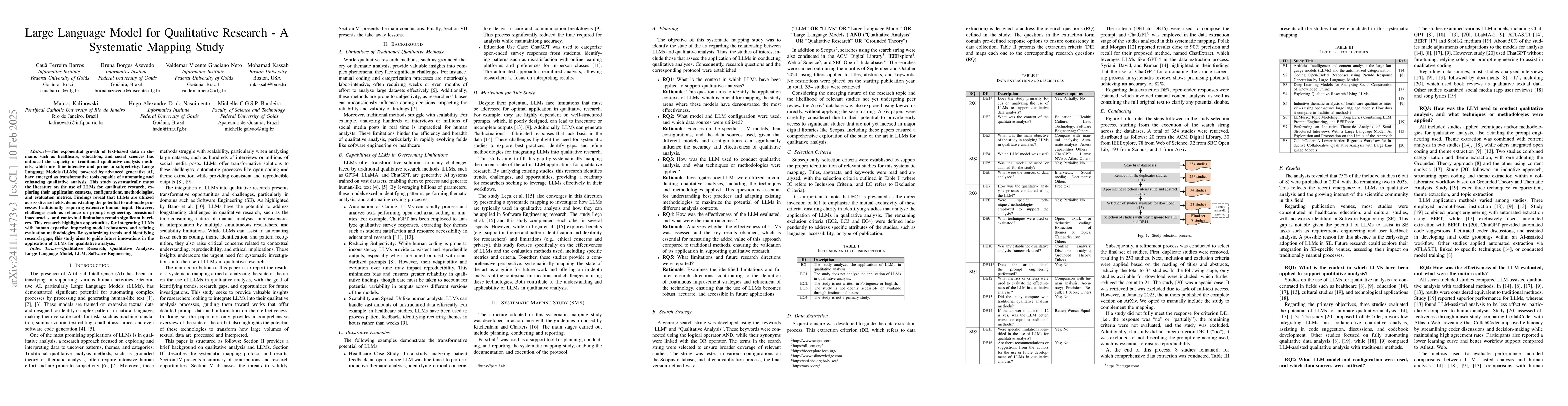 Thumbnail for Large Language Model for Qualitative Research -- A Systematic Mapping
  Study