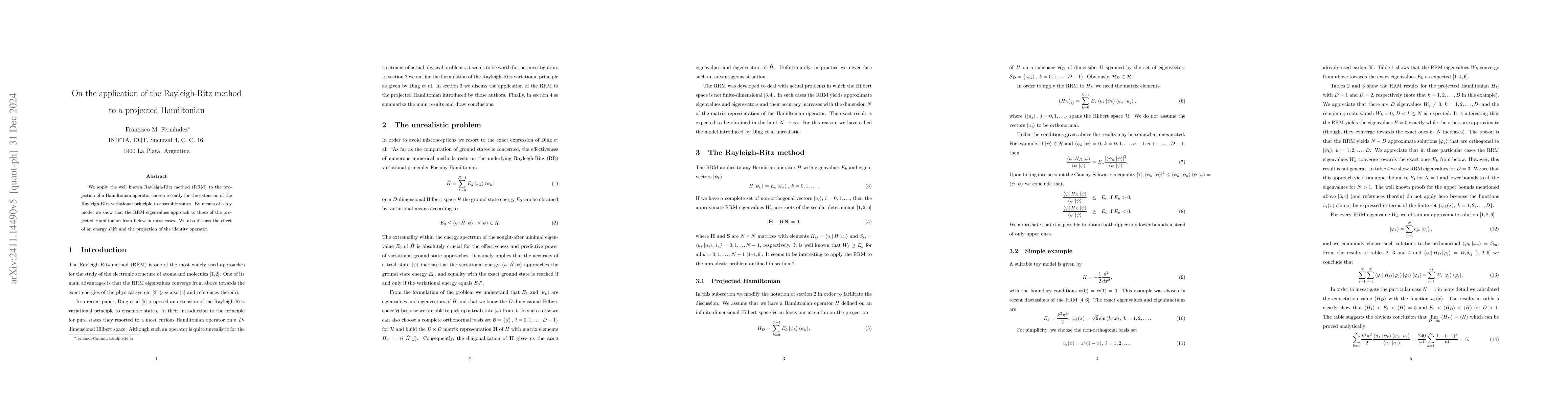 Thumbnail for On the application of the Rayleigh-Ritz method to a projected
  Hamiltonian