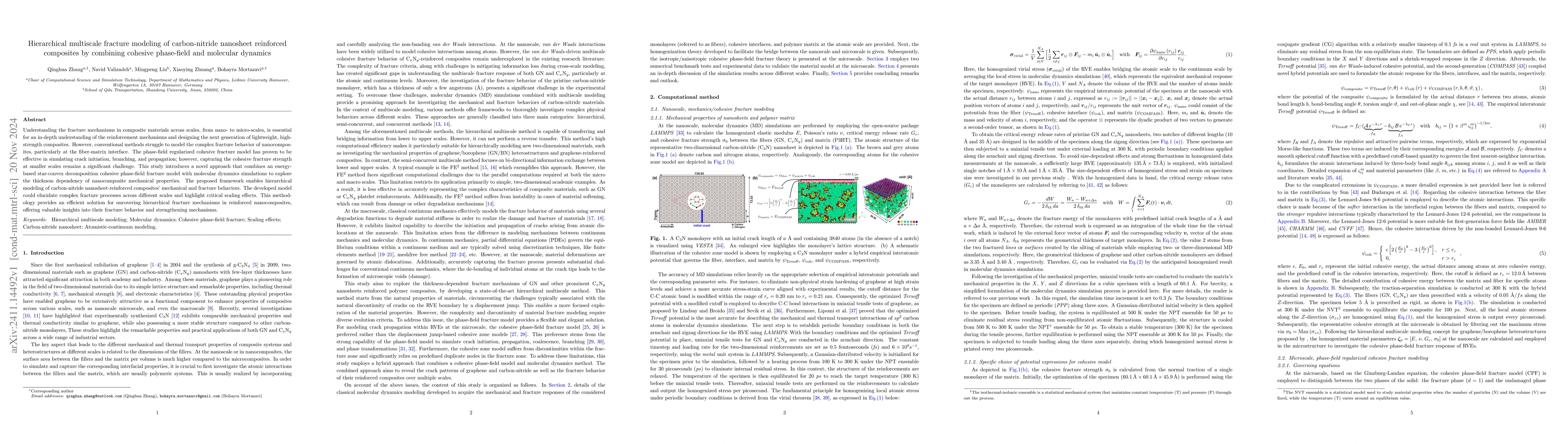Thumbnail for Hierarchical multiscale fracture modeling of carbon-nitride nanosheet
  reinforced composites by combining cohesive phase-field and molecular
  dynamics