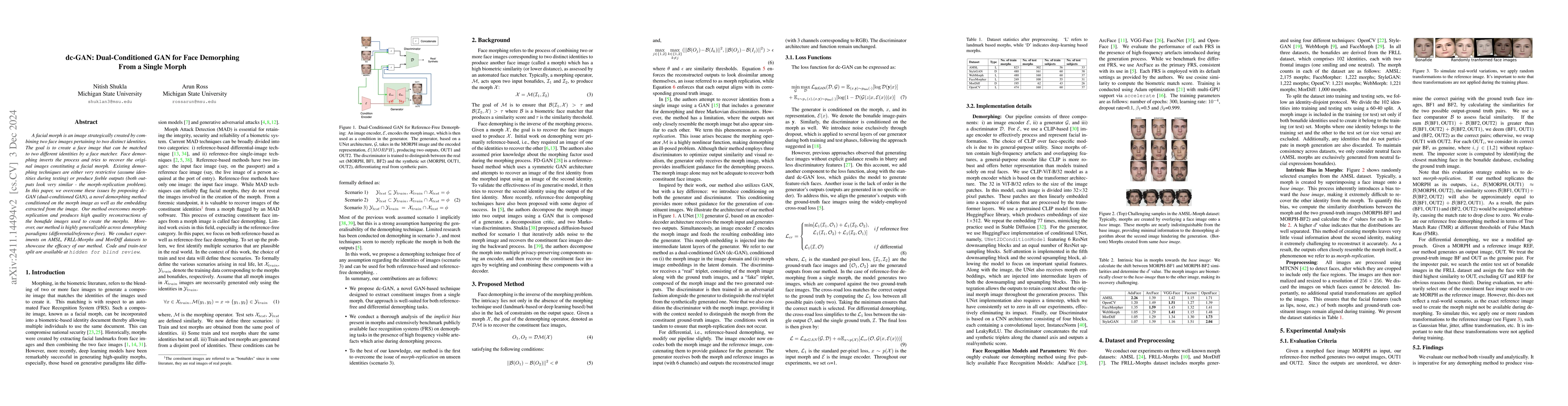 Thumbnail for dc-GAN: Dual-Conditioned GAN for Face Demorphing From a Single Morph