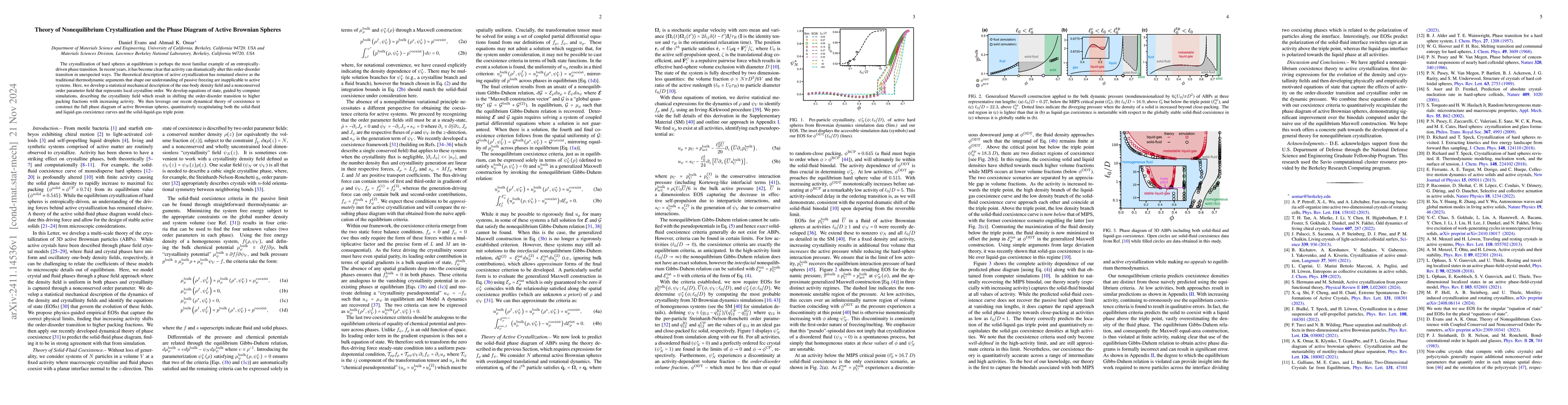 Thumbnail for Theory of Nonequilibrium Crystallization and the Phase Diagram of Active
  Brownian Spheres