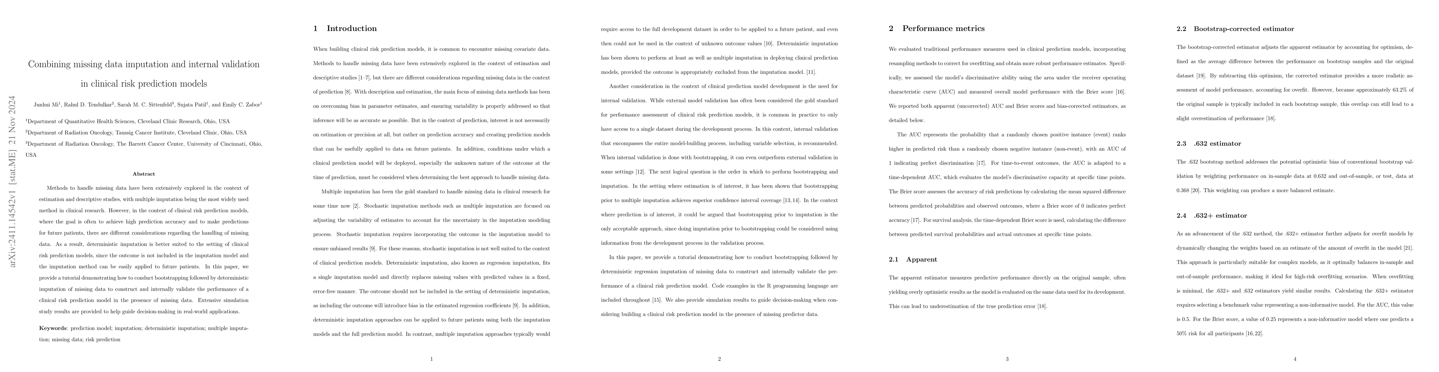 Thumbnail for Combining missing data imputation and internal validation in clinical
  risk prediction models