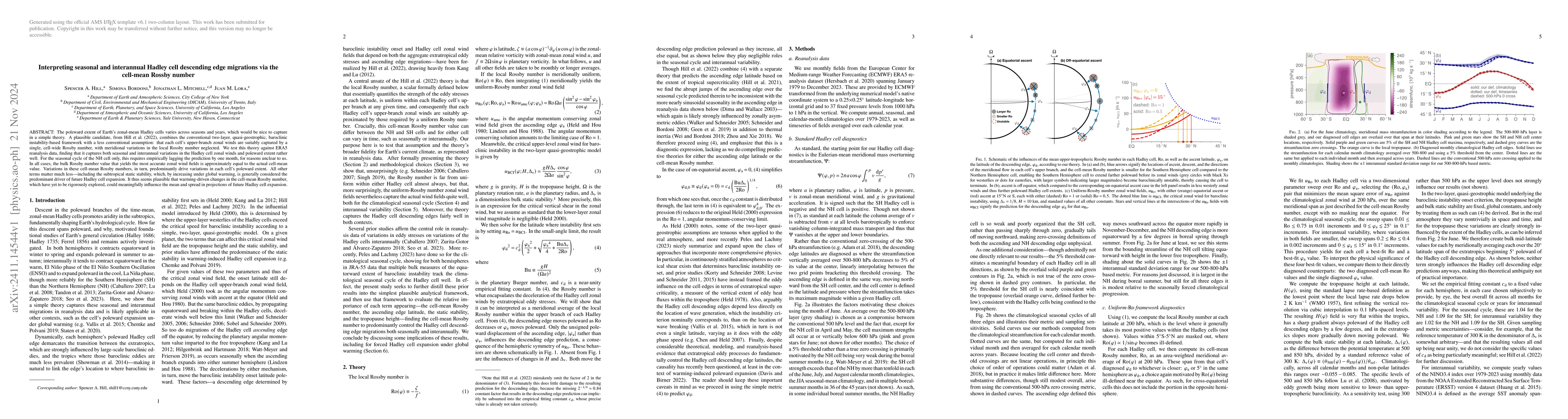 Thumbnail for Interpreting seasonal and interannual Hadley cell descending edge
  migrations via the cell-mean Rossby number
