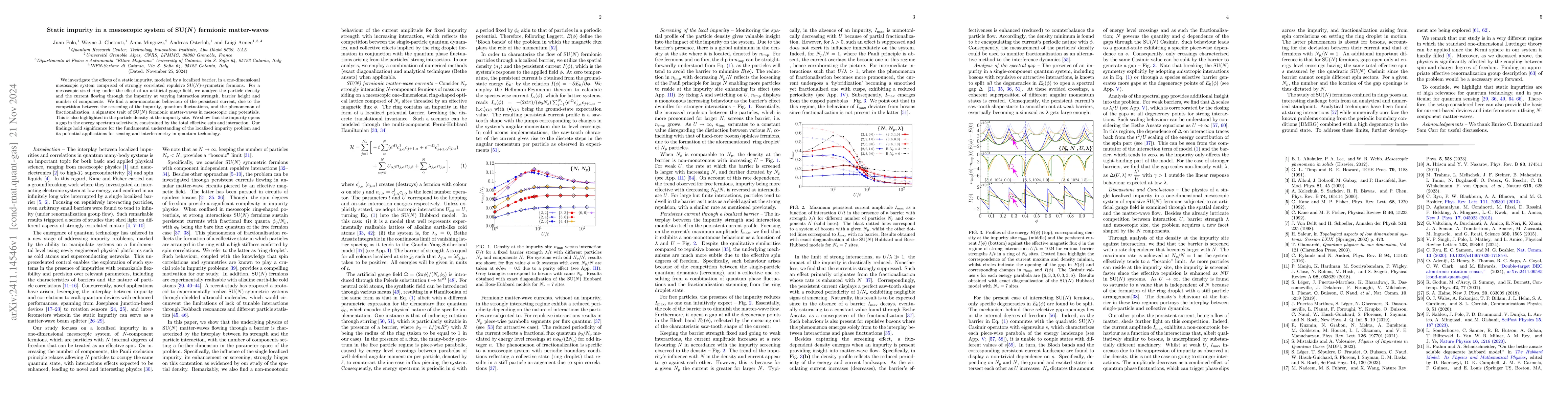 Thumbnail for Static impurity in a mesoscopic system of SU($N$) fermionic matter-waves