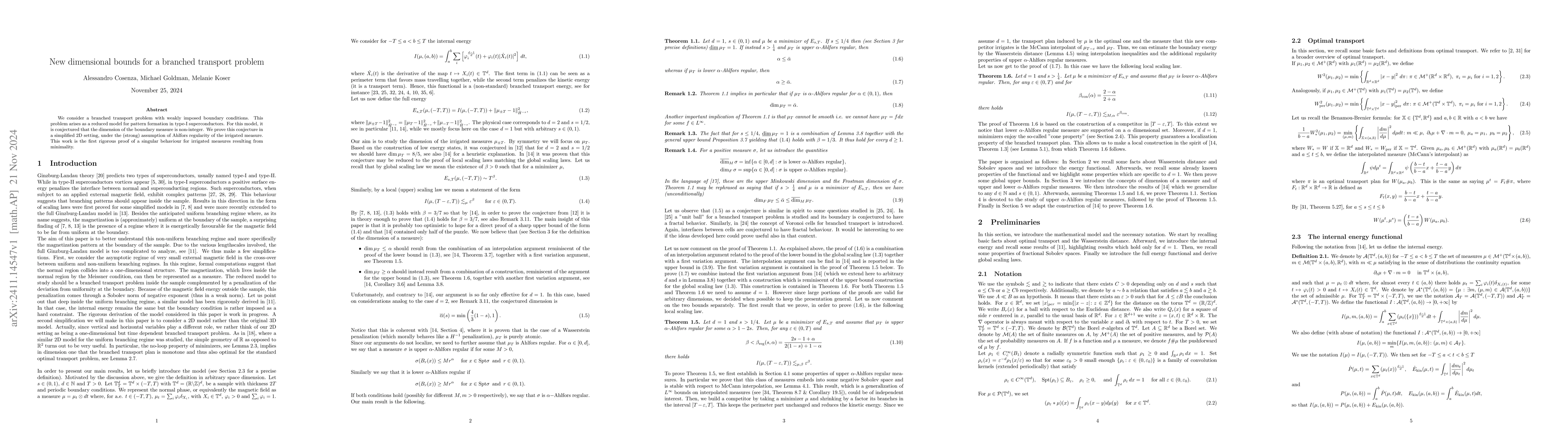 Thumbnail for New dimensional bounds for a branched transport problem