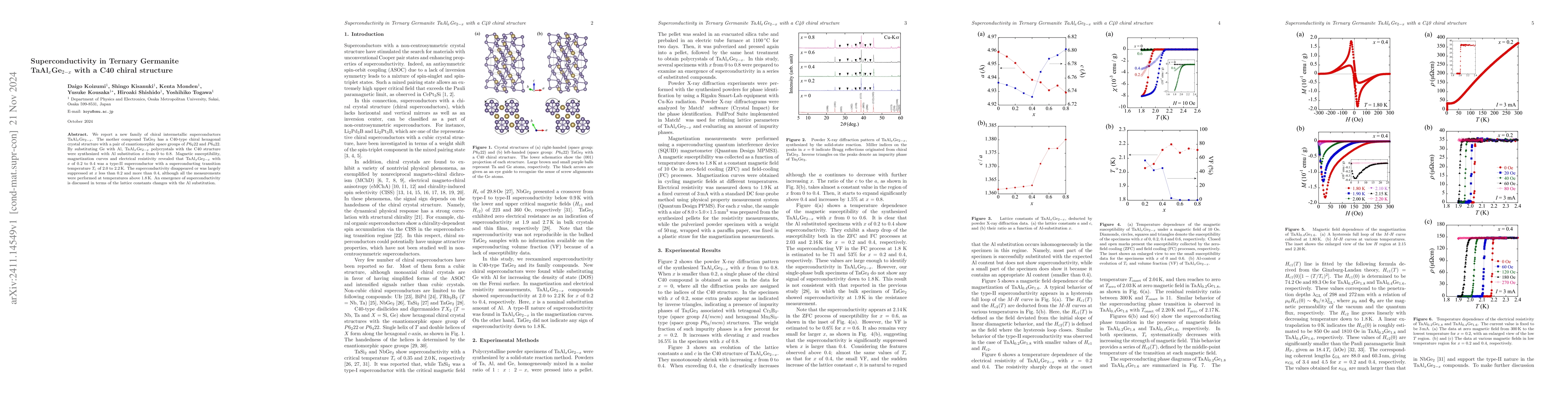 Thumbnail for Superconductivity in Ternary Germanite TaAl$_{x}$Ge$_{2-x}$ with a C40
  chiral structure