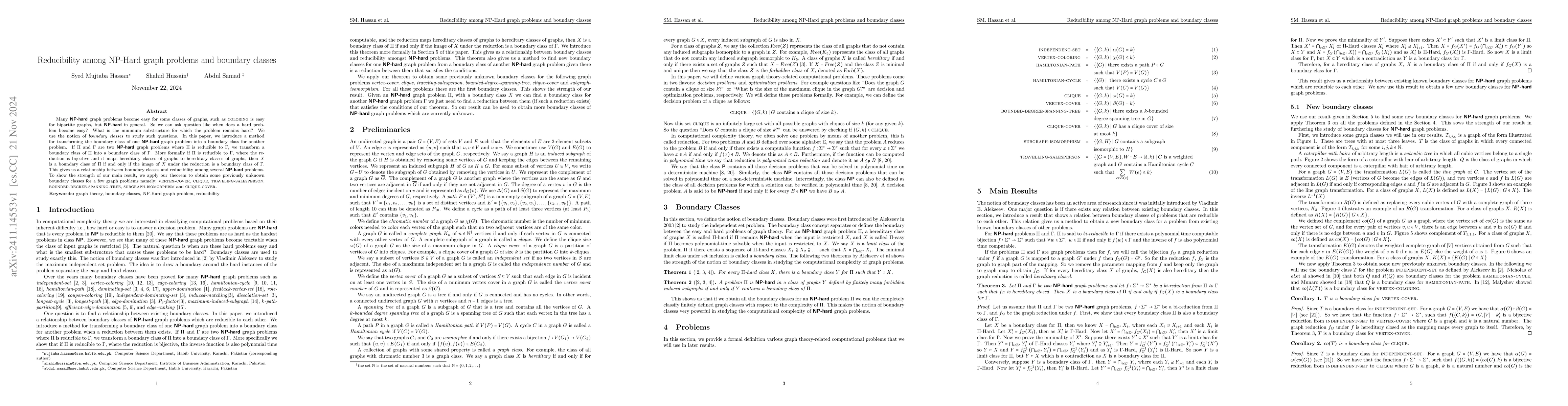 Thumbnail for Reducibility among NP-Hard graph problems and boundary classes