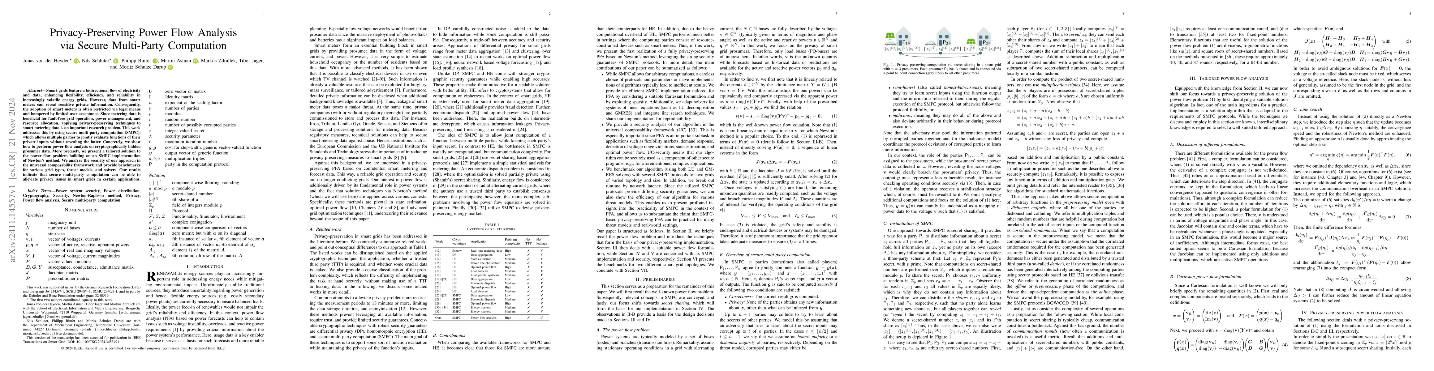 Thumbnail for Privacy-Preserving Power Flow Analysis via Secure Multi-Party
  Computation