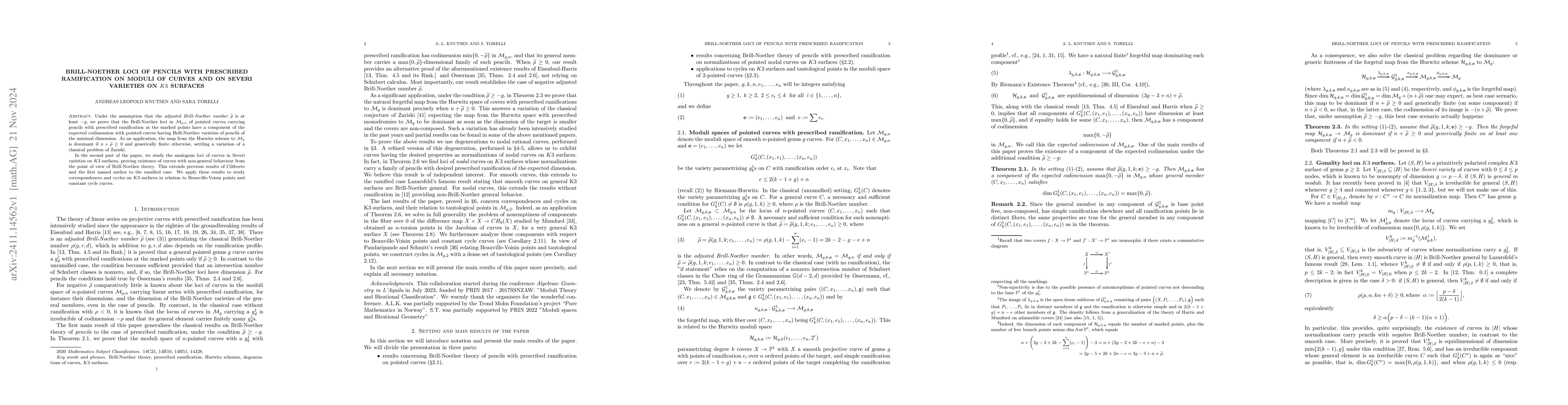 Thumbnail for Brill-Noether loci of pencils with prescribed ramification on moduli of
  curves and on Severi varieties on $K3$ surfaces