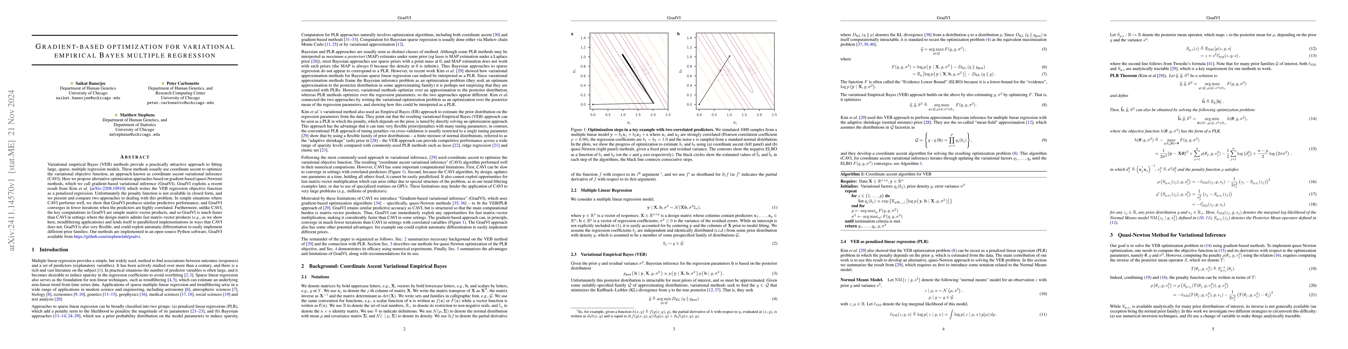 Thumbnail for Gradient-based optimization for variational empirical Bayes multiple
  regression
