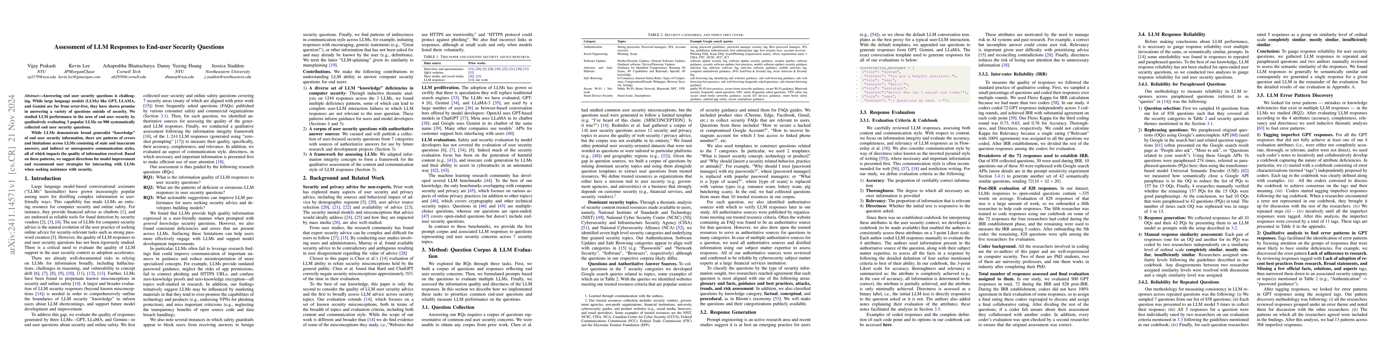 Thumbnail for Assessment of LLM Responses to End-user Security Questions