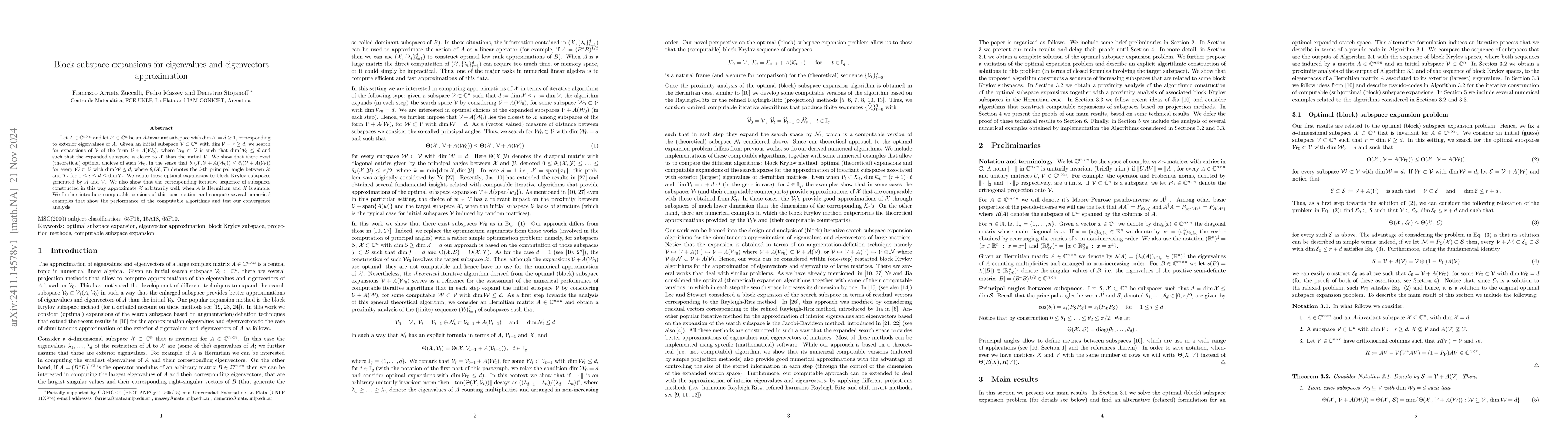 Thumbnail for Block subspace expansions for eigenvalues and eigenvectors approximation