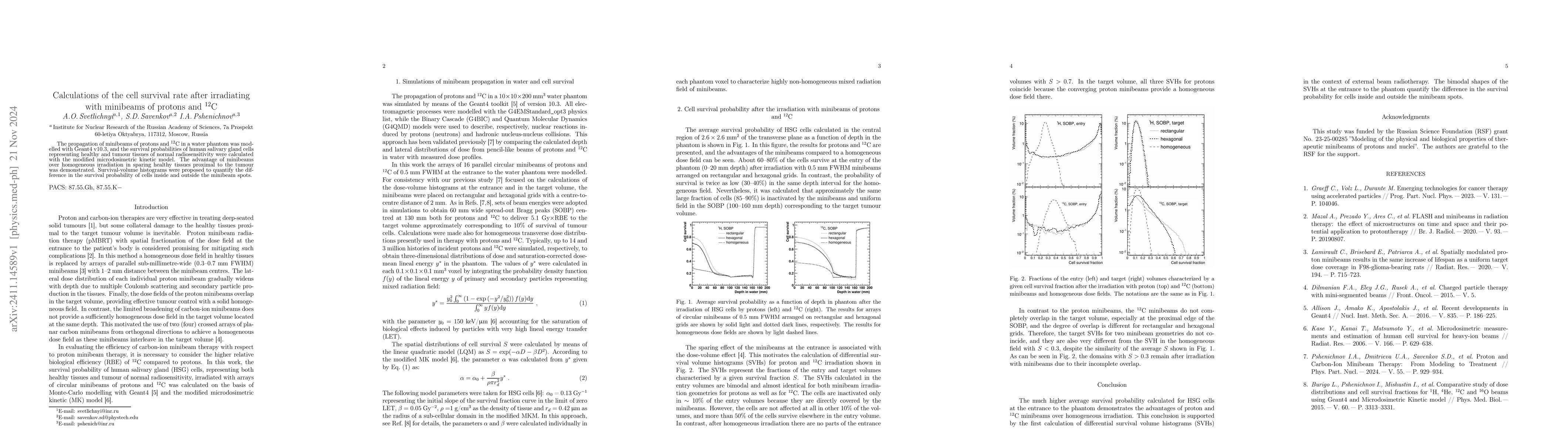 Thumbnail for Calculations of the cell survival rate after irradiating with minibeams
  of protons and $^{12}$C