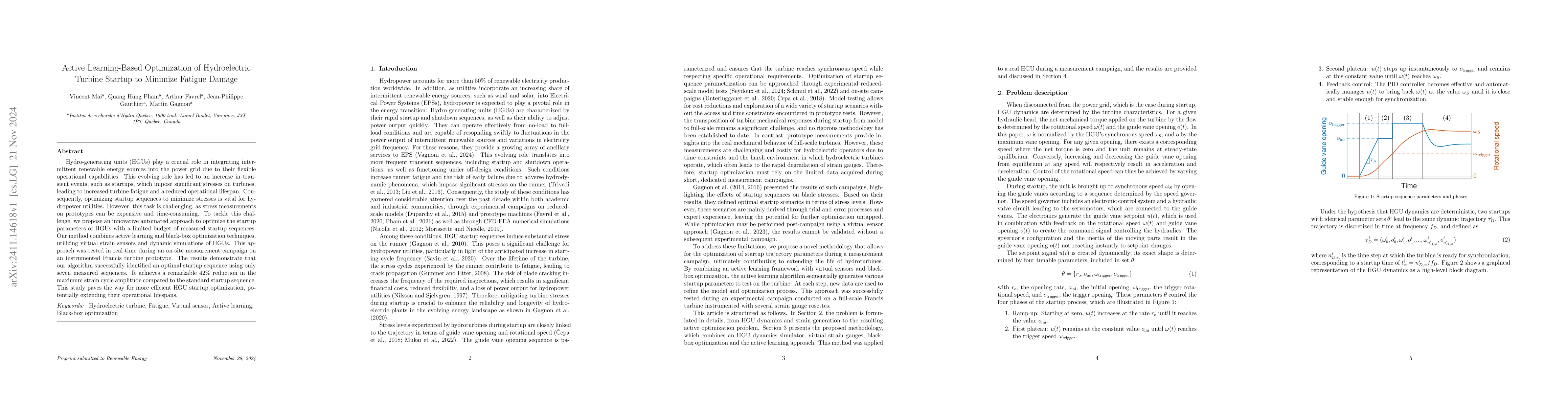 Thumbnail for Active Learning-Based Optimization of Hydroelectric Turbine Startup to
  Minimize Fatigue Damage