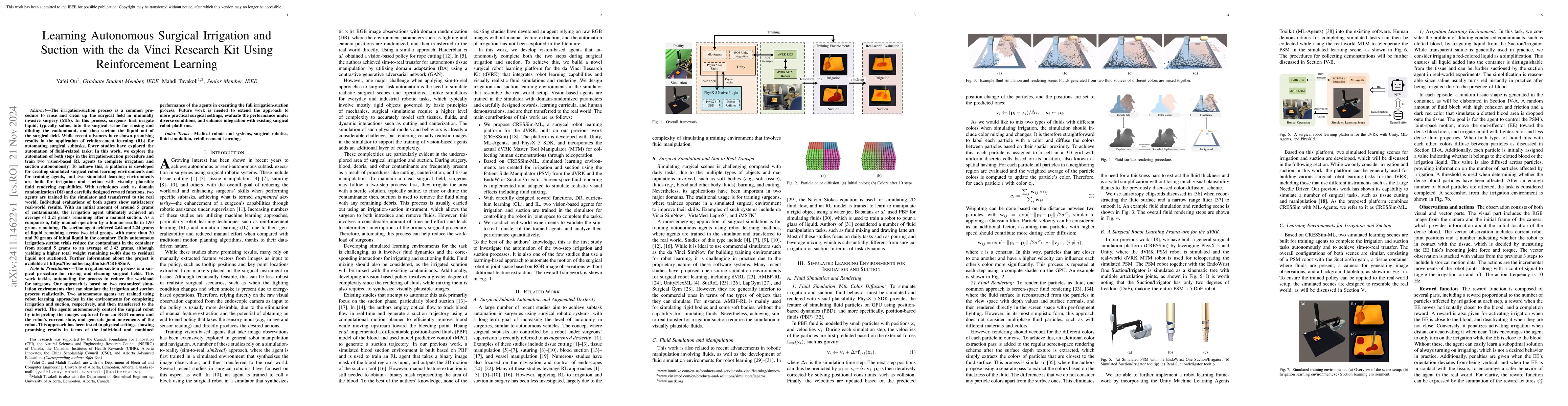 Thumbnail for Learning Autonomous Surgical Irrigation and Suction with the da Vinci
  Research Kit Using Reinforcement Learning