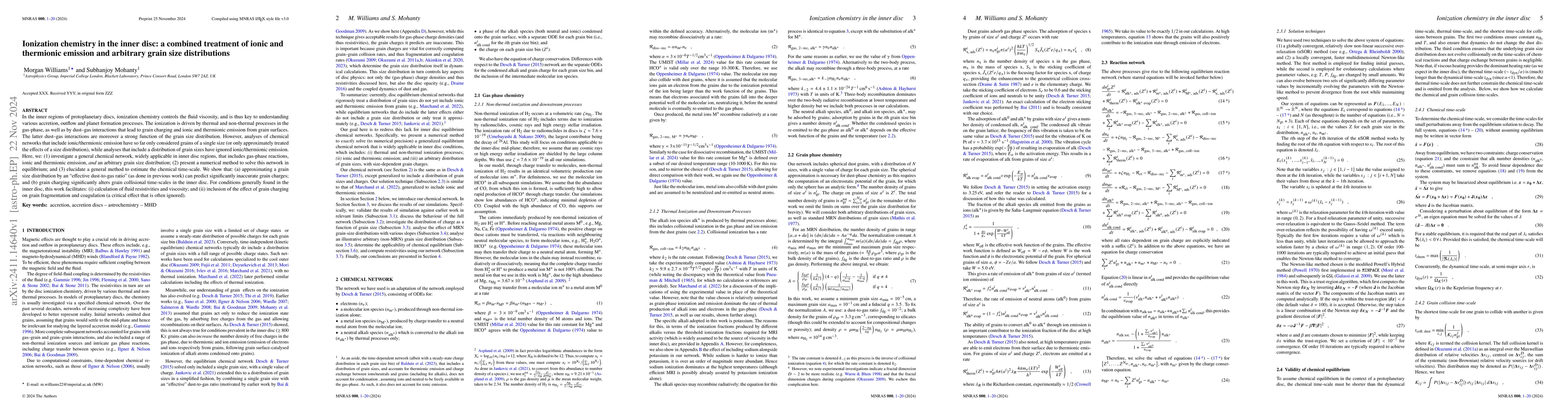 Thumbnail for Ionization chemistry in the inner disc: a combined treatment of ionic
  and thermionic emission and arbitrary grain size distributions