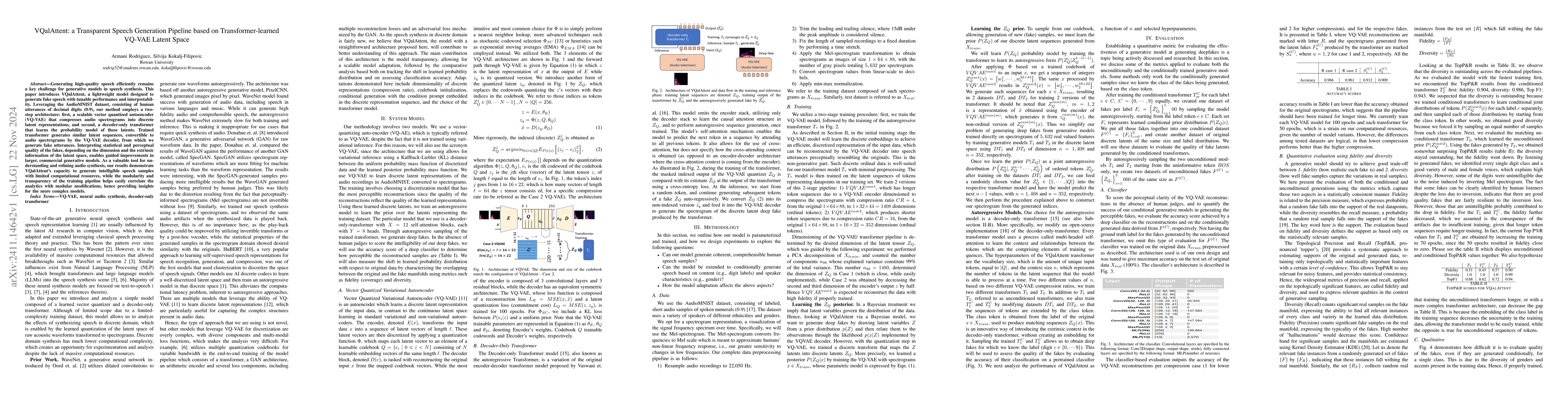 Thumbnail for VQalAttent: a Transparent Speech Generation Pipeline based on
  Transformer-learned VQ-VAE Latent Space